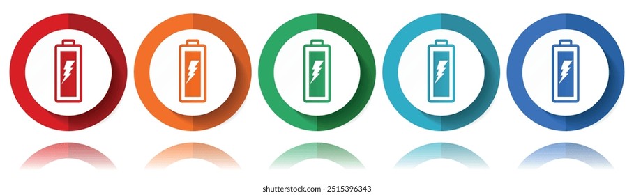 Iconos del vector de la batería, sistema plano del icono para el diseño del logotipo, diseño web y aplicaciones móviles, colección colorida del Botón del Web en eps 10