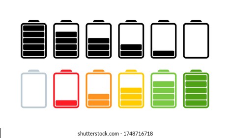 Battery. Battery vector icons, isolated. Charging charge indicator level. Level battery. Flat design. Vector illustration