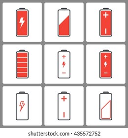 Battery vector icons set. Illustration isolated on white background for graphic and web design.