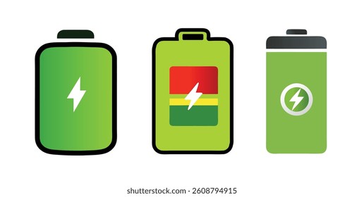 Battery Vector Icons Showing Different Charge Levels for Energy, Power, or Technology Concepts