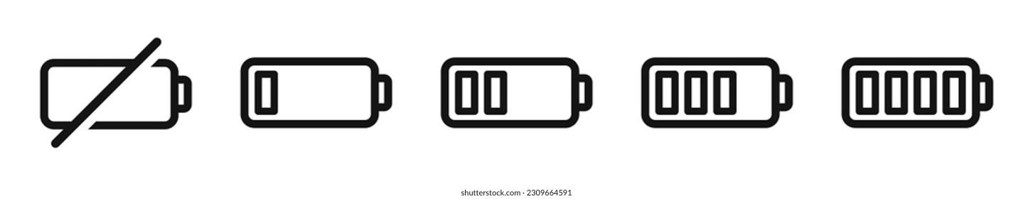 Battery vector icons. Battery silhouettes. Accumulator icons. Battery charging. Charger vector icon. Charging icons. EPS 10
