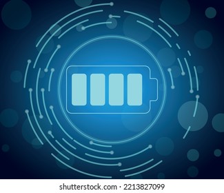 Vektorgrafik mit Batterie. wiederaufladbarer Akku. Neonbeleuchtungsquelle für Energie.	