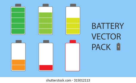 Battery Vector Pack Set. The set is ranging from fully charged battery to empty battery.