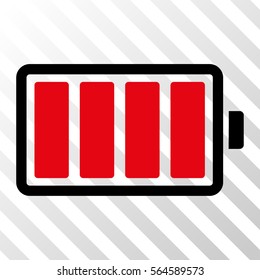 Battery vector pictograph. Illustration style is flat iconic bicolor intensive red and black symbol on a hatched transparent background.