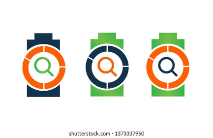 battery vector with search icon. different color battery vector icon concept