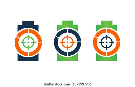 battery vector with target icon. different color battery vector icon concept
