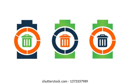battery vector with trash / delete icon. different color battery vector icon concept