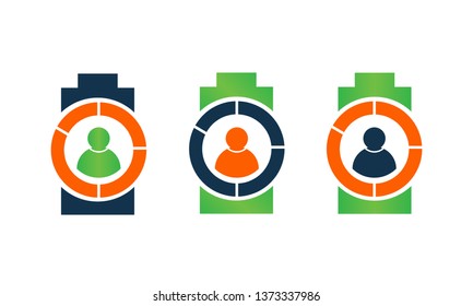battery vector with user icon. different color battery vector icon concept