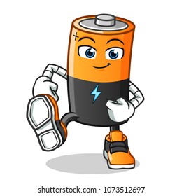 battery walking mascot vector cartoon illustration