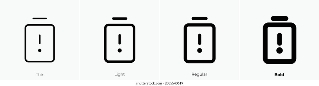 battery warning vertical icon. Thin, Light Regular And Bold style design isolated on white background