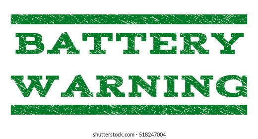 Battery Warning watermark stamp. Text caption between horizontal parallel lines with grunge design style. Rubber seal stamp with scratched texture.