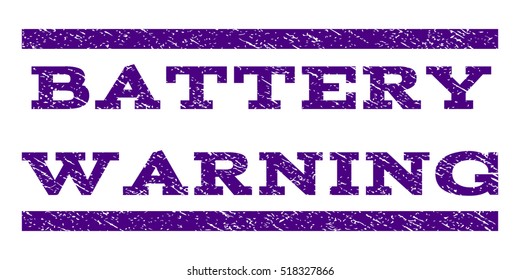 Battery Warning watermark stamp. Text caption between horizontal parallel lines with grunge design style. Rubber seal stamp with scratched texture.