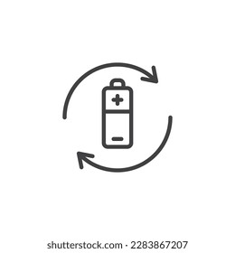 Battery waste line icon. linear style sign for mobile concept and web design. Battery and recycling arrows outline vector icon. Symbol, logo illustration. Vector graphics
