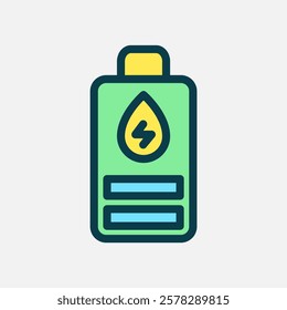 battery water energy icon Flat line color, free energy, ecology, renewable and green energy concept. Line and flat color icon.