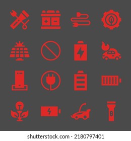 iconos web de la batería. Lámparas y baterías, energía verde y símbolo del coche, señales vectoriales