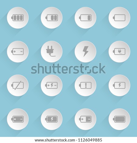 battery web icons on light paper circles