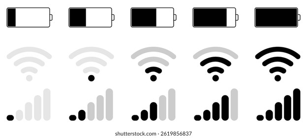 Battery, WiFi, Mobile data Signal, Network icon set vector illustration. 