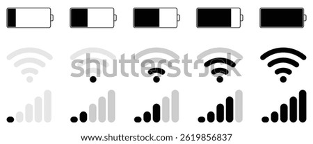 Battery, WiFi, Mobile data Signal, Network icon set vector illustration. 