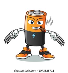 battery wolf man with claws mascot vector cartoon illustration