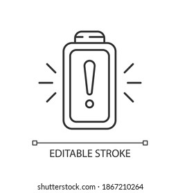 Battery working process risk linear icon. Devices chargers work issues. Dangerous power encrease. Thin line customizable illustration. Contour symbol. Vector isolated outline drawing. Editable stroke