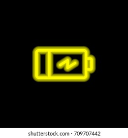 Battery yellow glowing neon ui ux icon. Glowing sign logo vector