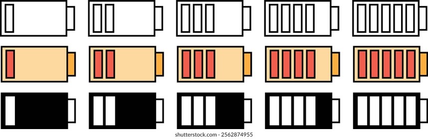Battery,accumulator power charging levels icon. Editable Stroke