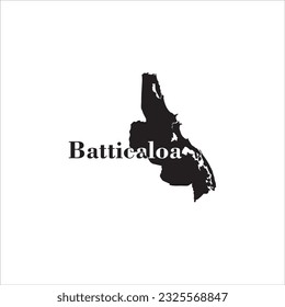 Mapa de Batticaloa y diseño de letras negras sobre fondo blanco