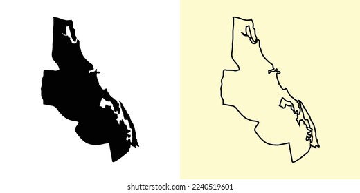 Batticaloa map, Sri Lanka, Asia. Filled and outline map designs. Vector illustration