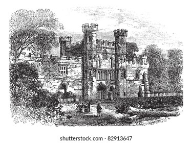 Battle Abbey, Hastings, East Sussex, England vintage engraving. Old engraved illustration of ruins of Battle Abbey in East Sussex, during 1800s. Trousset encyclopedia (1886 - 1891).