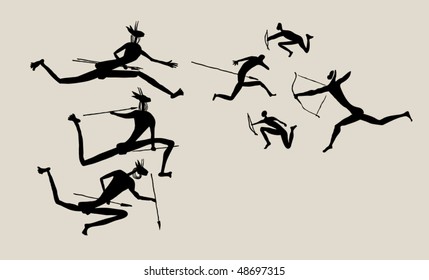 Battle african natives. Stylized petroglyphs.