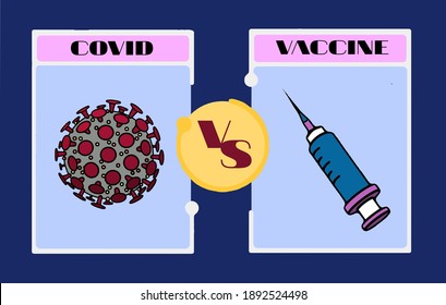Battle against covid versus vaccine. Coronavirus. Covis-19. Vs.