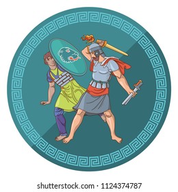 Battle of ancient warriors. Vector illustration depicting the battle of ancient warriors.