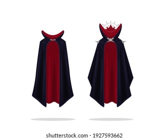 Battle archmage mystical cloak clipart. Silk red cape with black top and magic collar with iron spikes vector shoulders.