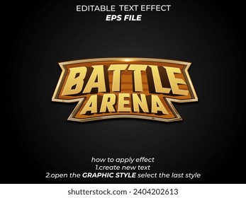 battle arena text effect, font editable, typography, 3d text for badge game, medieval fantasy and  rpg games. vector template