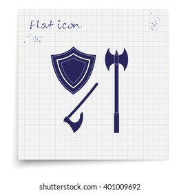 Battle ax and shield icon.