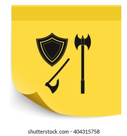 Battle ax and shield icon.