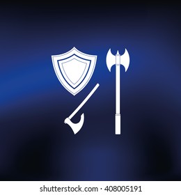 Battle ax and shield icon.