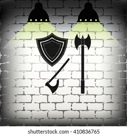 Battle ax and shield icon.