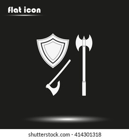 Battle ax and shield icon.
