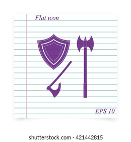 Battle ax and shield icon.