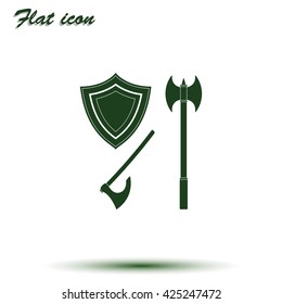 Battle ax and shield icon.