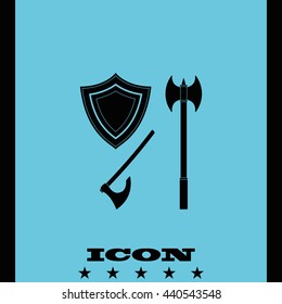 Battle ax and shield icon.