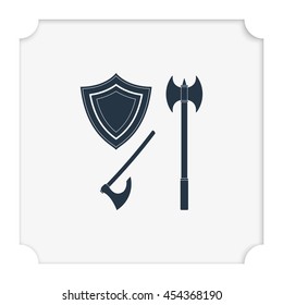 Battle ax and shield icon.