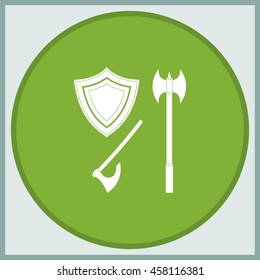 Battle ax and shield icon.