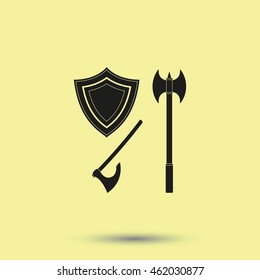 Battle ax and shield icon.