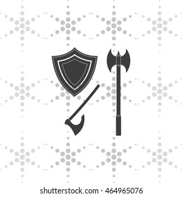 Battle ax and shield icon.