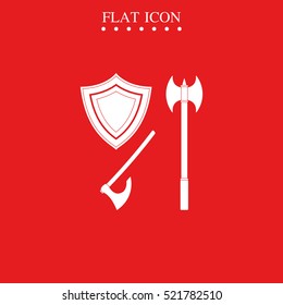 Battle ax and shield icon.