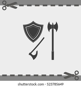 Battle ax and shield icon.