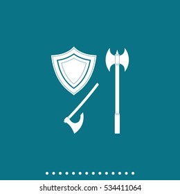 Battle ax and shield icon.