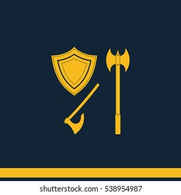 Battle ax and shield icon.